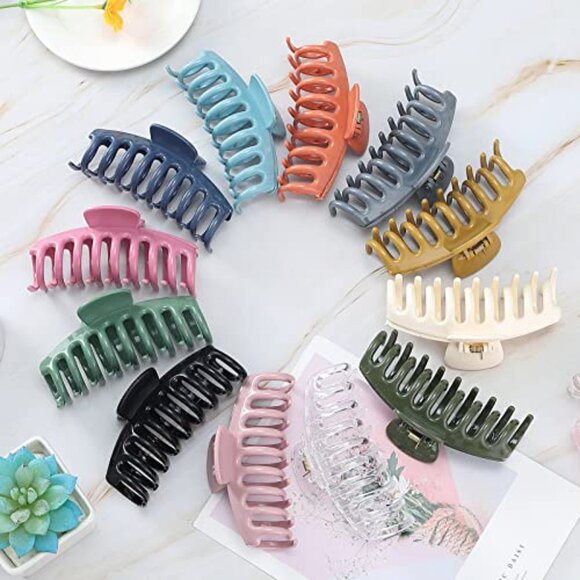 Large 4.3 Inch Hair Claw Clips 12 Pack Durable Plastic Barrettes - Picture 6 of 8